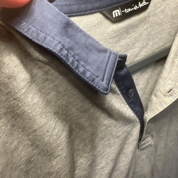 Travis Mathew Gray with blue collar polo golf shirt. Size XXL - Picture 3 of 8